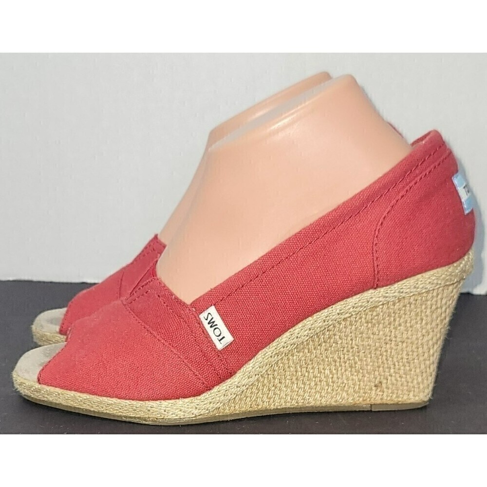 Tom's Red Canvas Wedge Espadrille - Size 9 - Picture 4 of 12